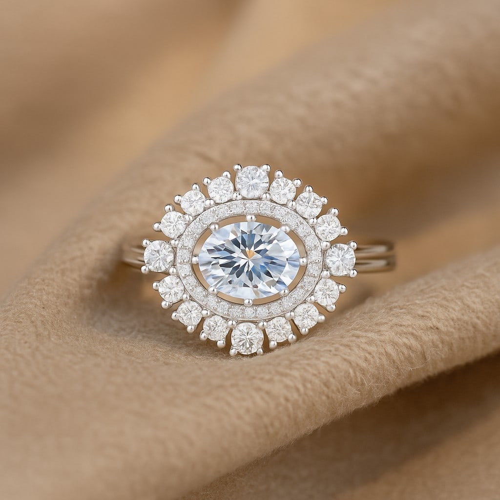 Lab Grown Diamond 92.5 Sterling Silver Ring: Lab Grown Diamond 92.5 Sterling Silver Ring Jewelry Type : Ring Gemstone : Lab Grown Diamond Gemstone Shape : Oval, Round Gemstone Size : 8x6 MM, 2.5 MM Gemstone Quantity : 1 Piece, 4 Pieces