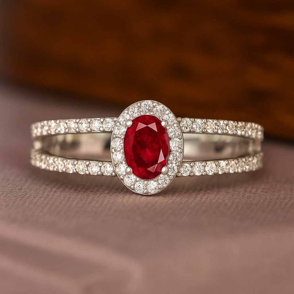 Natural Ruby Gemstone & Lab Grown Diamonds Silver Ring: Natural Ruby Gemstone & Lab Grown Diamonds Silver Ring Jewelry Type : Ring Gemstone : Natural Ruby Gemstone Shape : Oval Gemstone Size : 6x4 MM Gemstone Quantity : 1 Piece Diamond Type :