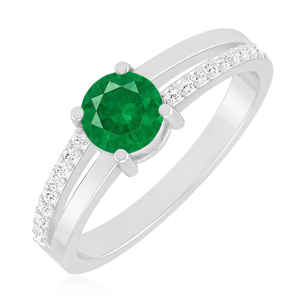 Lab Grown Emerald & Diamonds Silver Ring - 2