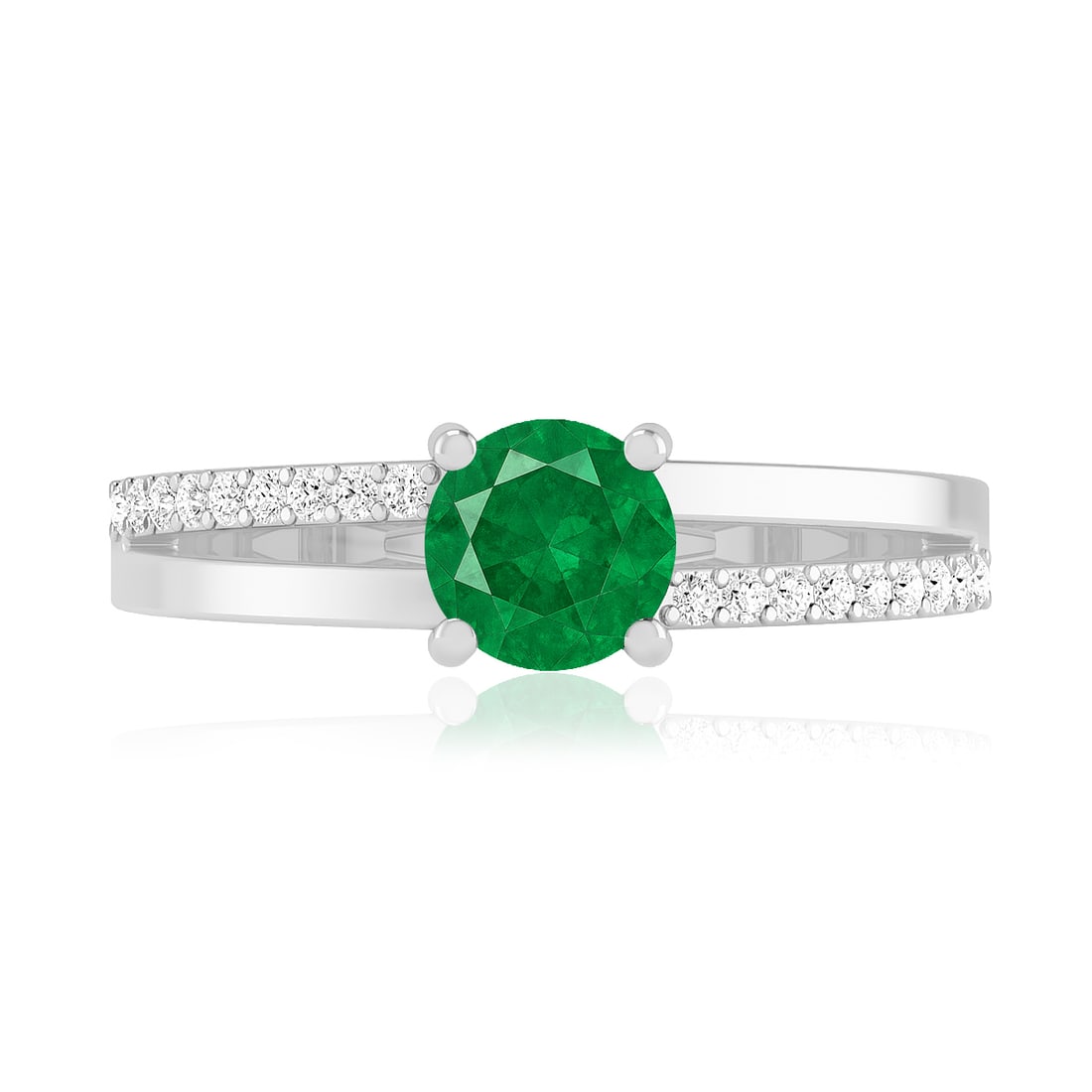 Lab Grown Emerald & Diamonds Silver Ring - 4
