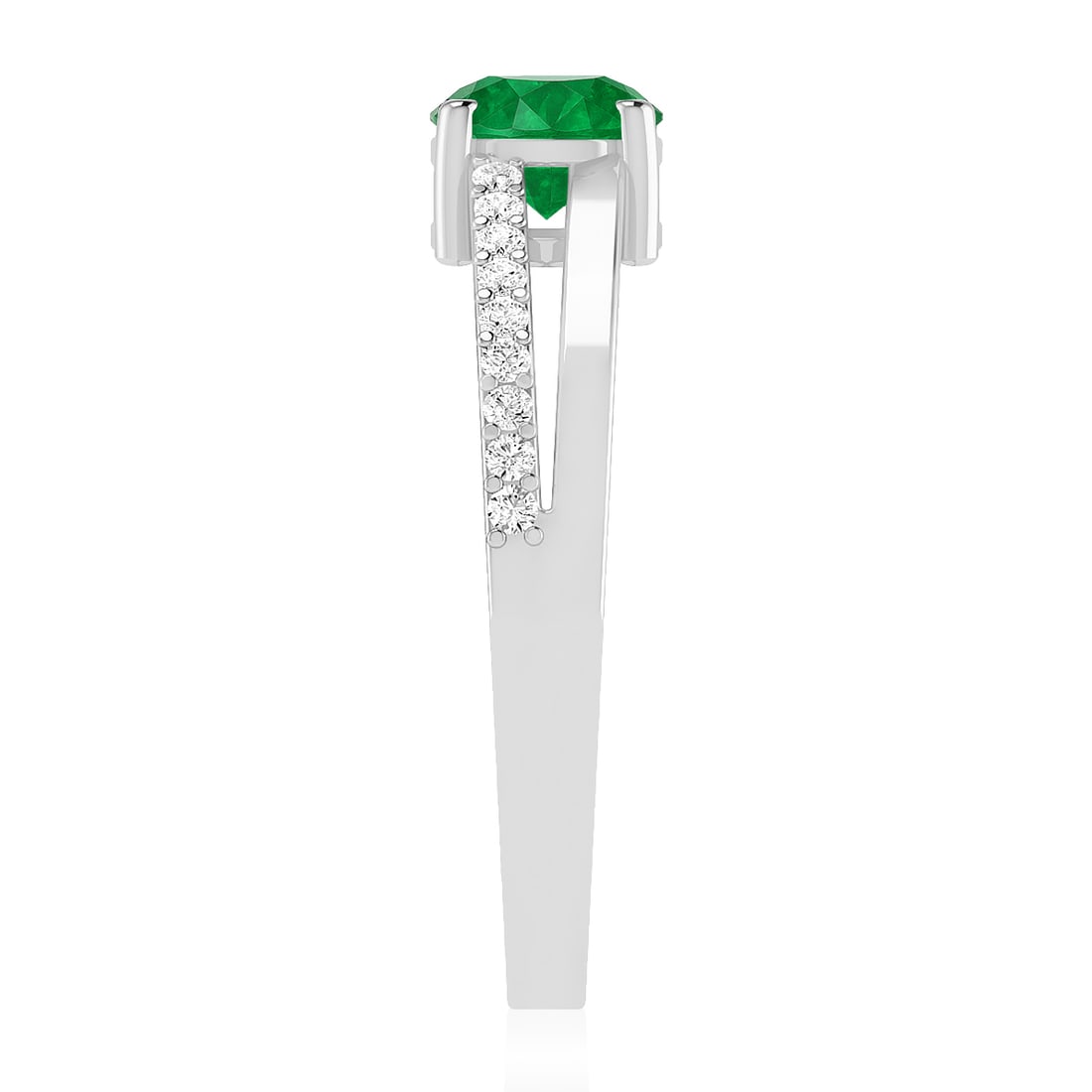 Lab Grown Emerald & Diamonds Silver Ring - 5