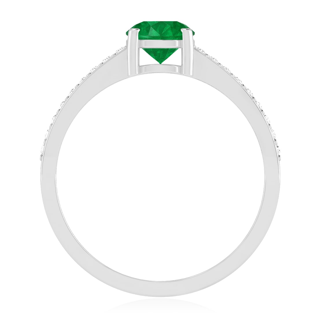 Lab Grown Emerald & Diamonds Silver Ring - 6