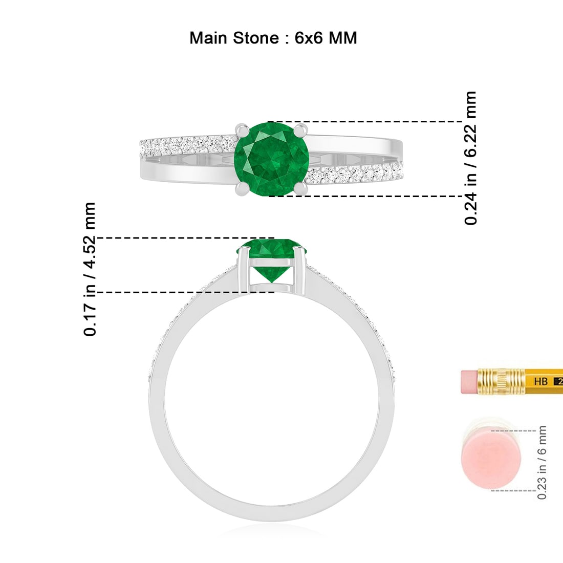 Lab Grown Emerald & Diamonds Silver Ring - 7