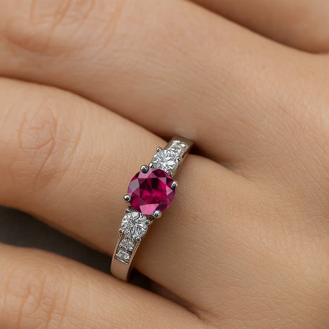Natural Ruby Gemstone & Lab Grown Diamonds Silver Ring - 3