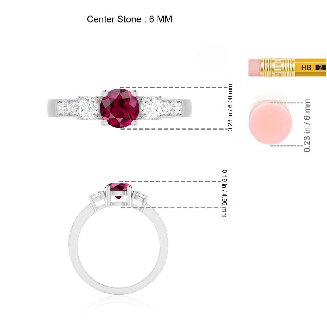 Natural Ruby Gemstone & Lab Grown Diamonds Silver Ring - 7