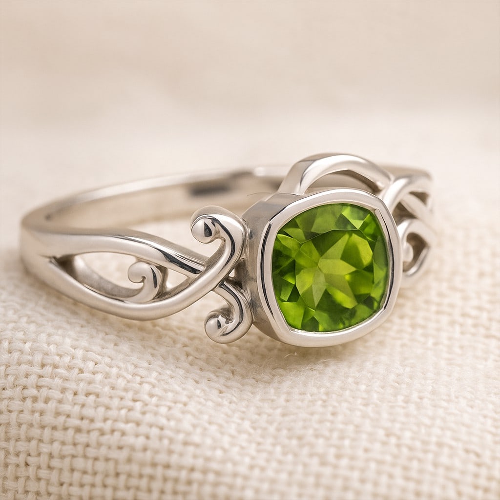 Natural Peridot Gemstone 92.5 Sterling Silver Ring: Natural Peridot Gemstone 92.5 Sterling Silver Ring Jewelry Type : Ring Gemstone : Natural Peridot Gemstone Shape : Cushion Square Gemstone Size : 6 MM Gemstone Quantity : 1 Piece Metal :
