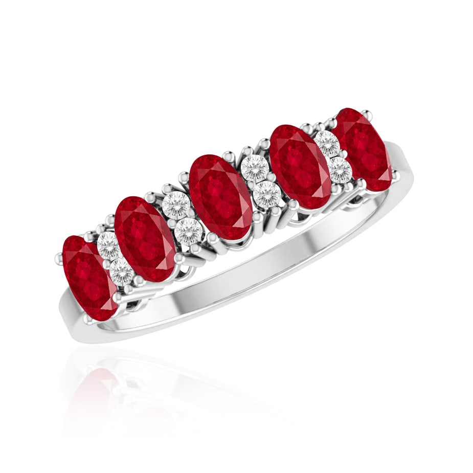 Natural Ruby Gemstone & Lab Grown Diamonds Silver Ring - 2