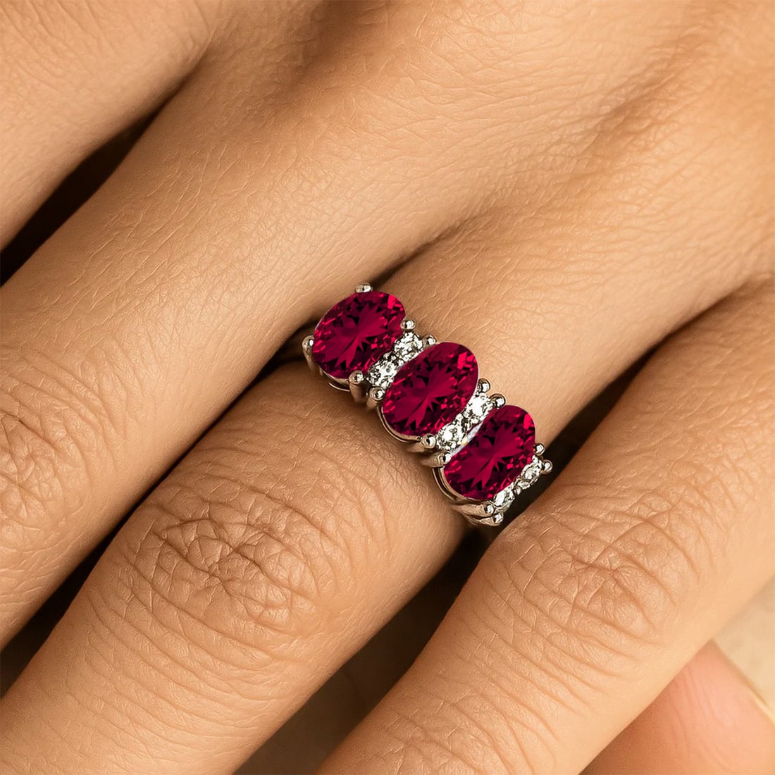 Natural Ruby Gemstone & Lab Grown Diamonds Silver Ring - 3