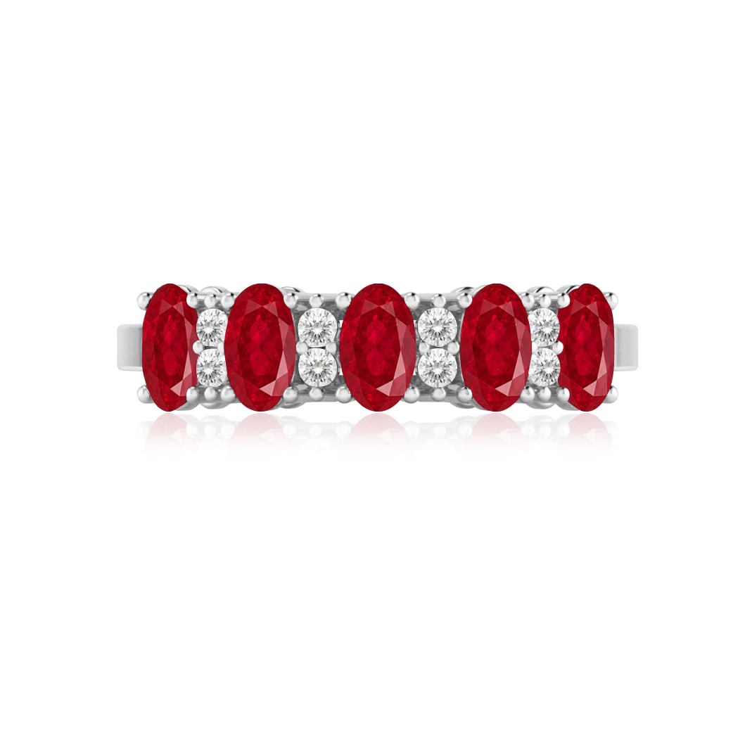 Natural Ruby Gemstone & Lab Grown Diamonds Silver Ring - 4