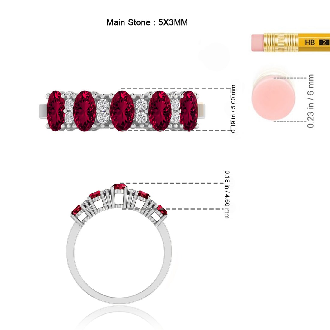 Natural Ruby Gemstone & Lab Grown Diamonds Silver Ring - 7