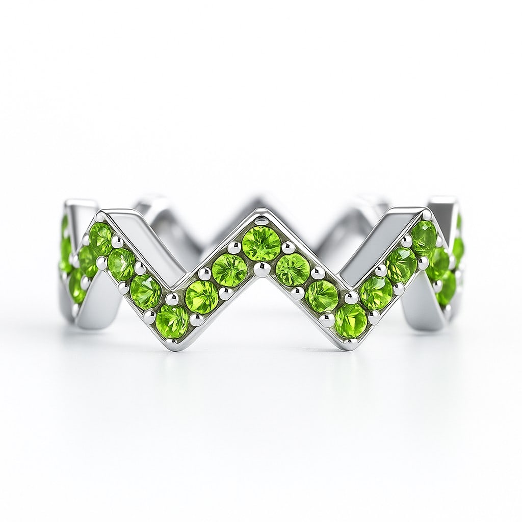 Natural Peridot Gemstone & Lab Grown Diamonds Silver Ring: Natural Peridot Gemstone & Lab Grown Diamonds Silver Ring Jewelry Type : Ring Gemstone : Natural Peridot Gemstone Shape : Round Gemstone Size : 1.1 MM Gemstone Quantity : 31 Pieces Metal : <
