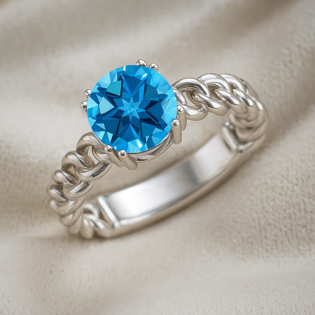 Natural Swiss Blue Topaz Gemstone 92.5 Sterling Silver Ring: Natural Swiss Blue Topaz Gemstone 92.5 Sterling Silver Ring Jewelry Type : Ring Gemstone : Natural Swiss Blue Topaz Gemstone Shape : Round Gemstone Size : 8 MM Gemstone Quantity : 1 Piece Me