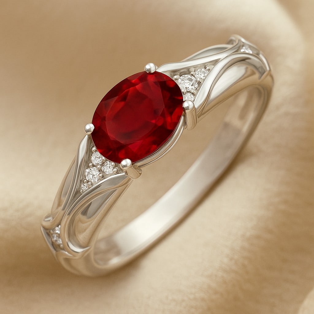 Natural Ruby Gemstone & Lab Grown Diamonds Silver Ring: Natural Ruby Gemstone & Lab Grown Diamonds Silver Ring Jewelry Type : Ring Gemstone : Natural Ruby Gemstone Shape : Oval Gemstone Size : 8x6 MM Gemstone Quantity : 1 Piece Diamond Type :