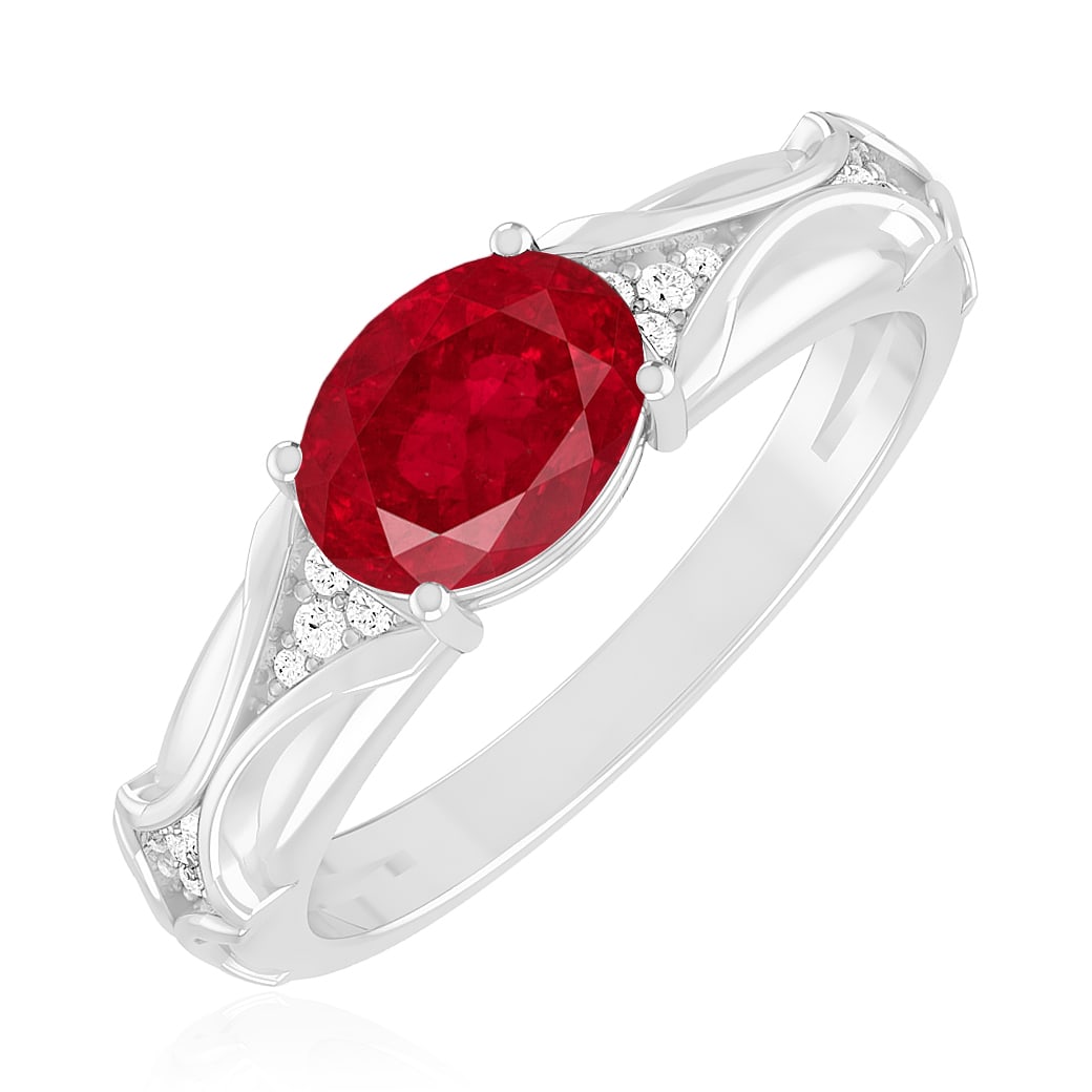 Natural Ruby Gemstone & Lab Grown Diamonds Silver Ring - 2