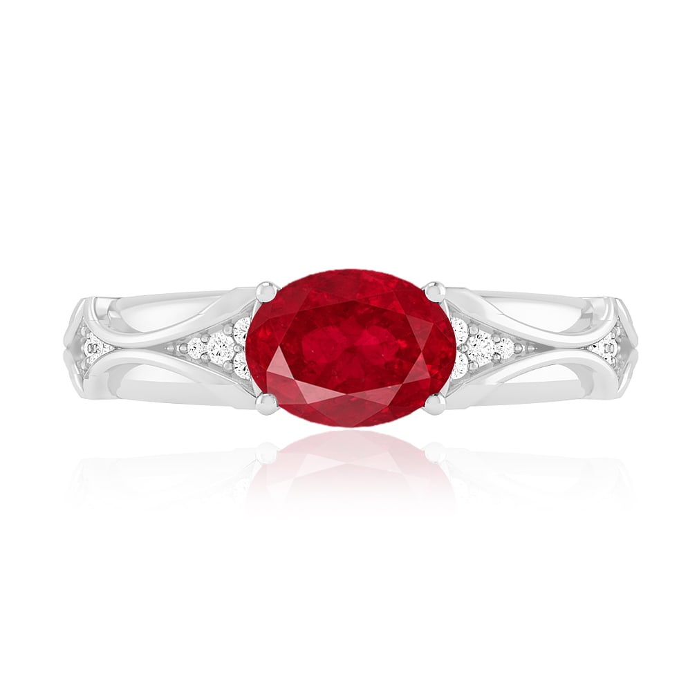 Natural Ruby Gemstone & Lab Grown Diamonds Silver Ring - 4