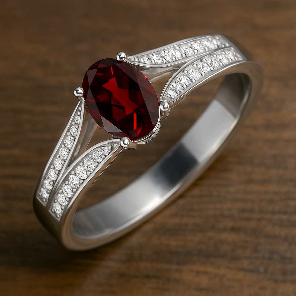 Natural Ruby Gemstone & Lab Grown Diamonds Silver Ring: Natural Ruby Gemstone & Lab Grown Diamonds Silver Ring Jewelry Type : Ring Gemstone : Natural Ruby Gemstone Shape : Oval Gemstone Size : 7x5 MM Gemstone Quantity : 1 Piece Diamond Type :