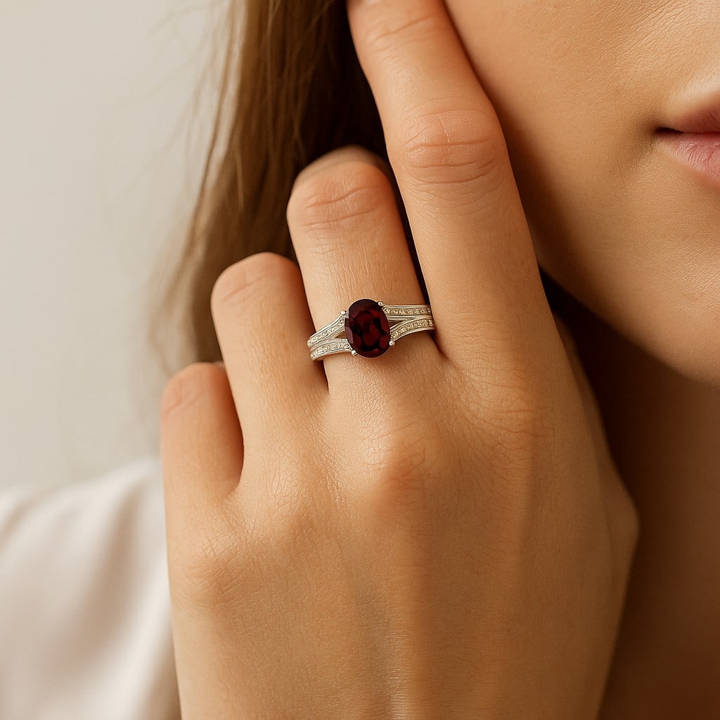 Natural Ruby Gemstone & Lab Grown Diamonds Silver Ring - 3