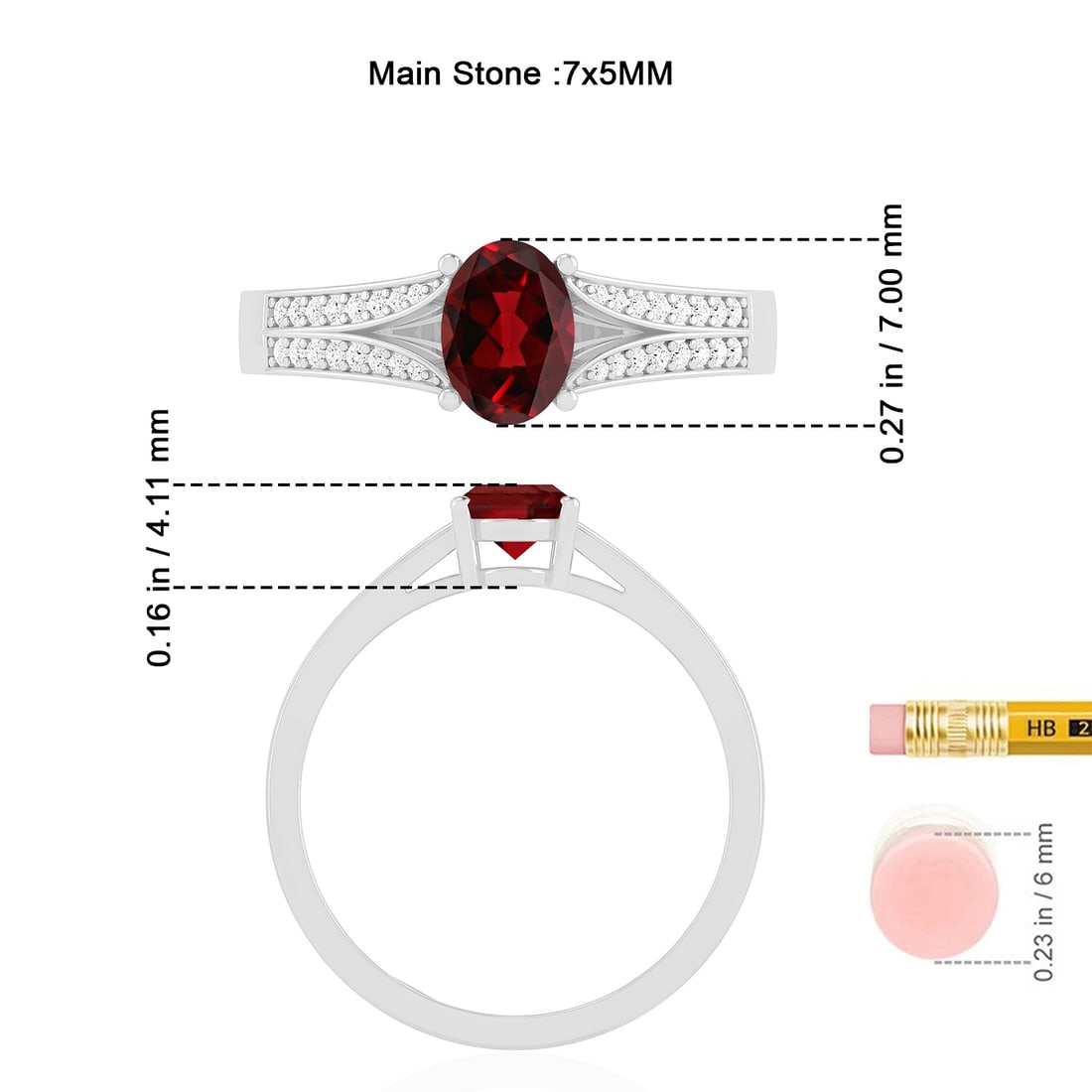 Natural Ruby Gemstone & Lab Grown Diamonds Silver Ring - 7
