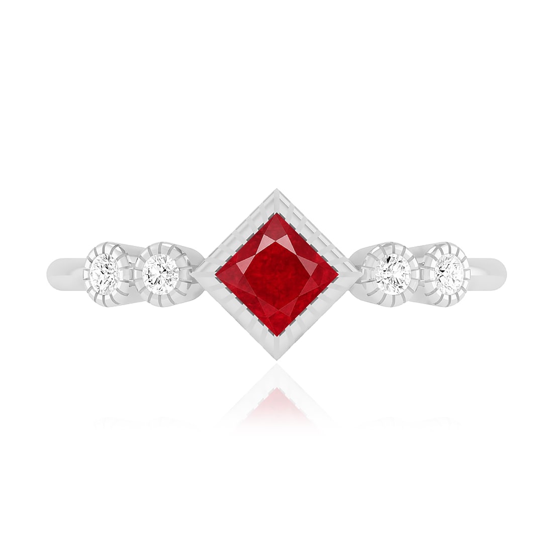 Natural Ruby Gemstone & Lab Grown Diamonds Silver Ring - 4