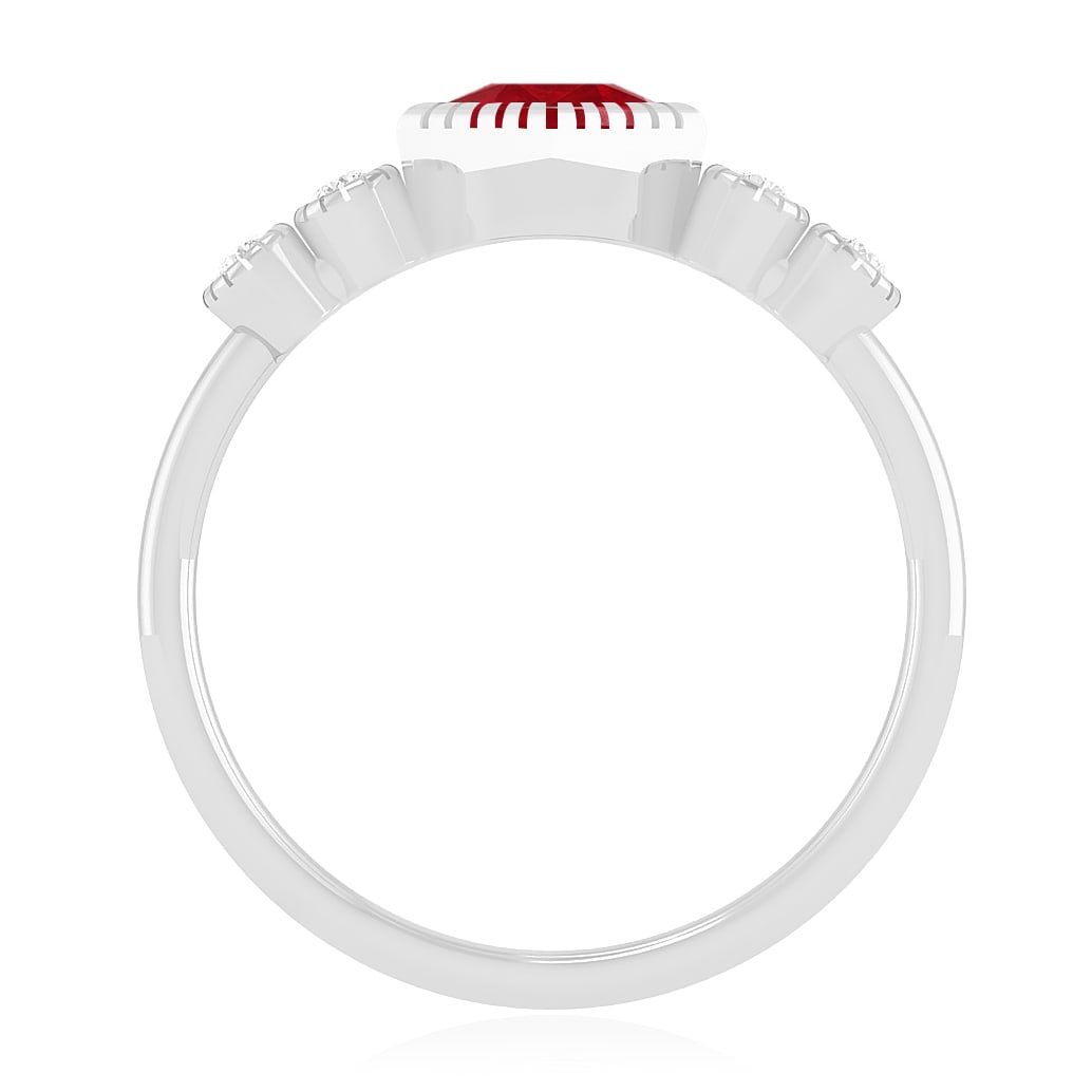 Natural Ruby Gemstone & Lab Grown Diamonds Silver Ring - 6