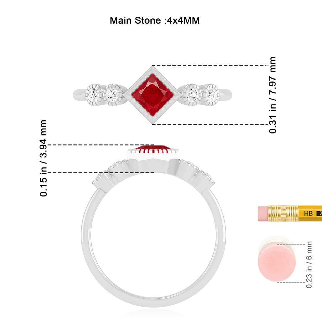 Natural Ruby Gemstone & Lab Grown Diamonds Silver Ring - 7