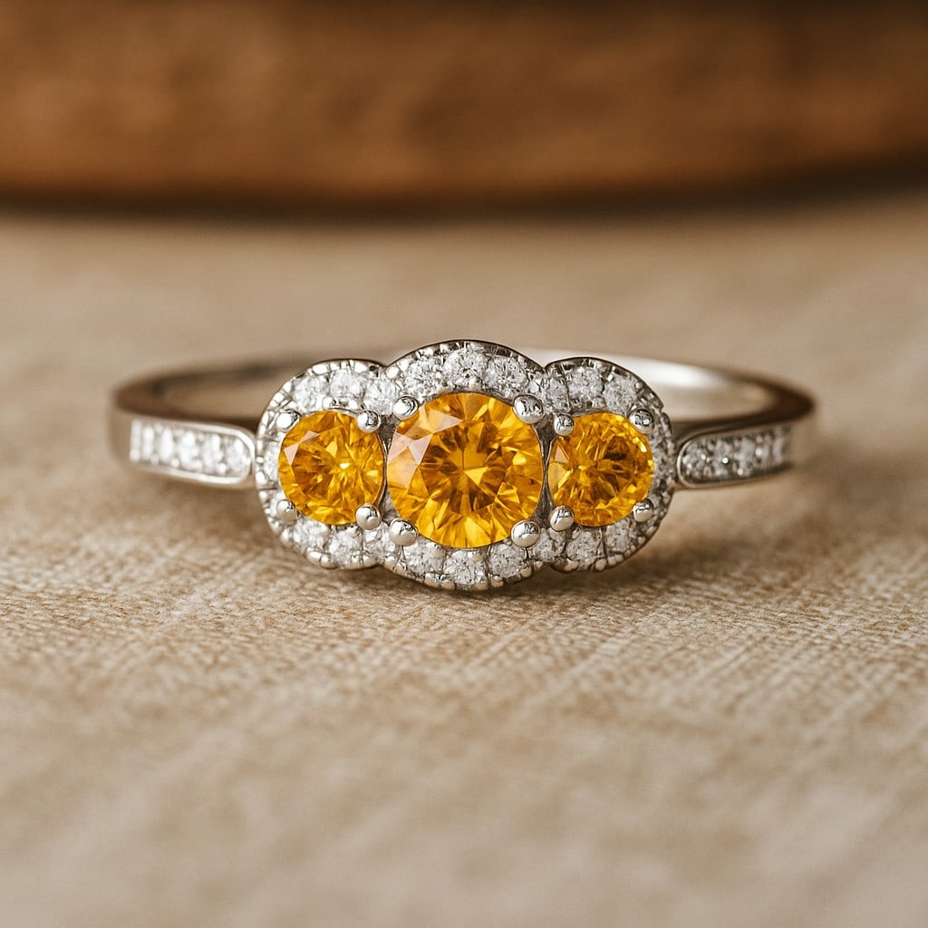 Natural Citrine Gemstone & Lab Grown Diamonds Silver Ring: Natural Citrine Gemstone & Lab Grown Diamonds Silver Ring Jewelry Type : Ring Gemstone : Natural Citrine Gemstone Shape : Round Gemstone Size : 4 MM, 3MM Gemstone Quantity : 1 Piece, 2 Pieces
