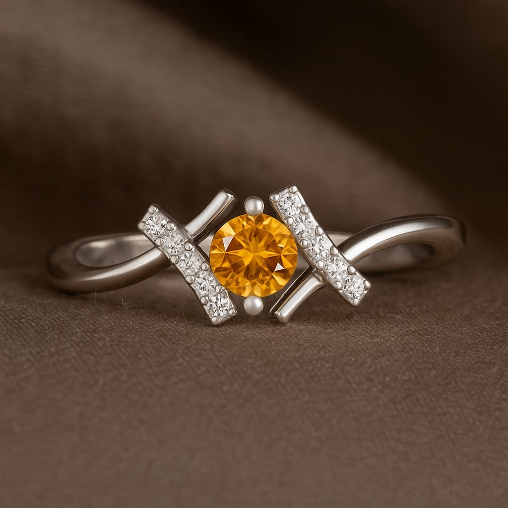 Natural Citrine Gemstone & Lab Grown Diamonds Silver Ring: Natural Citrine Gemstone & Lab Grown Diamonds Silver Ring Jewelry Type : Ring Gemstone : Natural Citrine Gemstone Shape : Round Gemstone Size : 4.5 MM Gemstone Quantity : 1 Piece Diamond Typ