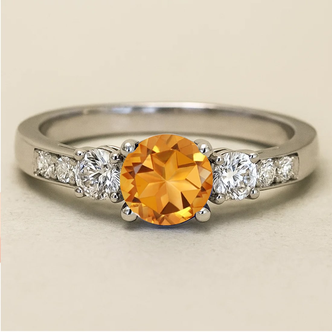 Natural Citrine Gemstone & Lab Grown Diamonds Silver Ring: Natural Citrine Gemstone & Lab Grown Diamonds Silver Ring Jewelry Type : Ring Gemstone : Natural Citrine Gemstone Shape : Round Gemstone Size : 6 MM Gemstone Quantity : 1 Piece Diamond Type