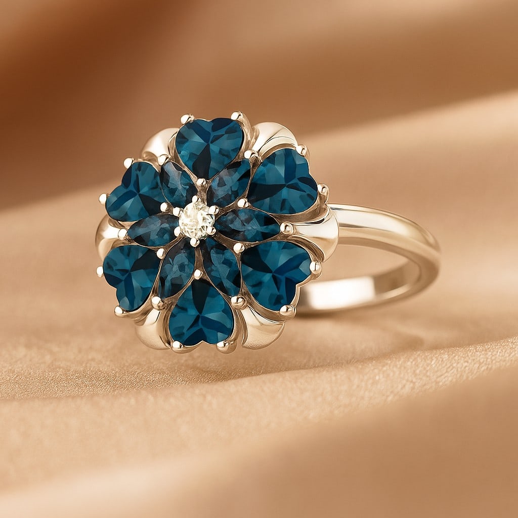 Natural London Blue Topaz Gemstone & Lab Grown Diamonds Silver Ring: Natural London Blue Topaz Gemstone & Lab Grown Diamonds Silver Ring Jewelry Type : Ring Gemstone : Natural London Blue Topaz Gemstone Shape : Heart, Marquise Gemstone Size : 4 MM, 4x2 MM Gemstone Quan