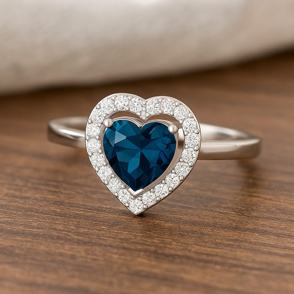Natural London Blue Topaz Gemstone & Lab Grown Diamonds Silver Ring: Natural London Blue Topaz Gemstone & Lab Grown Diamonds Silver Ring Jewelry Type : Ring Gemstone : Natural London Blue Topaz Gemstone Shape : Heart Gemstone Size : 6 MM Gemstone Quantity : 1 Piece<