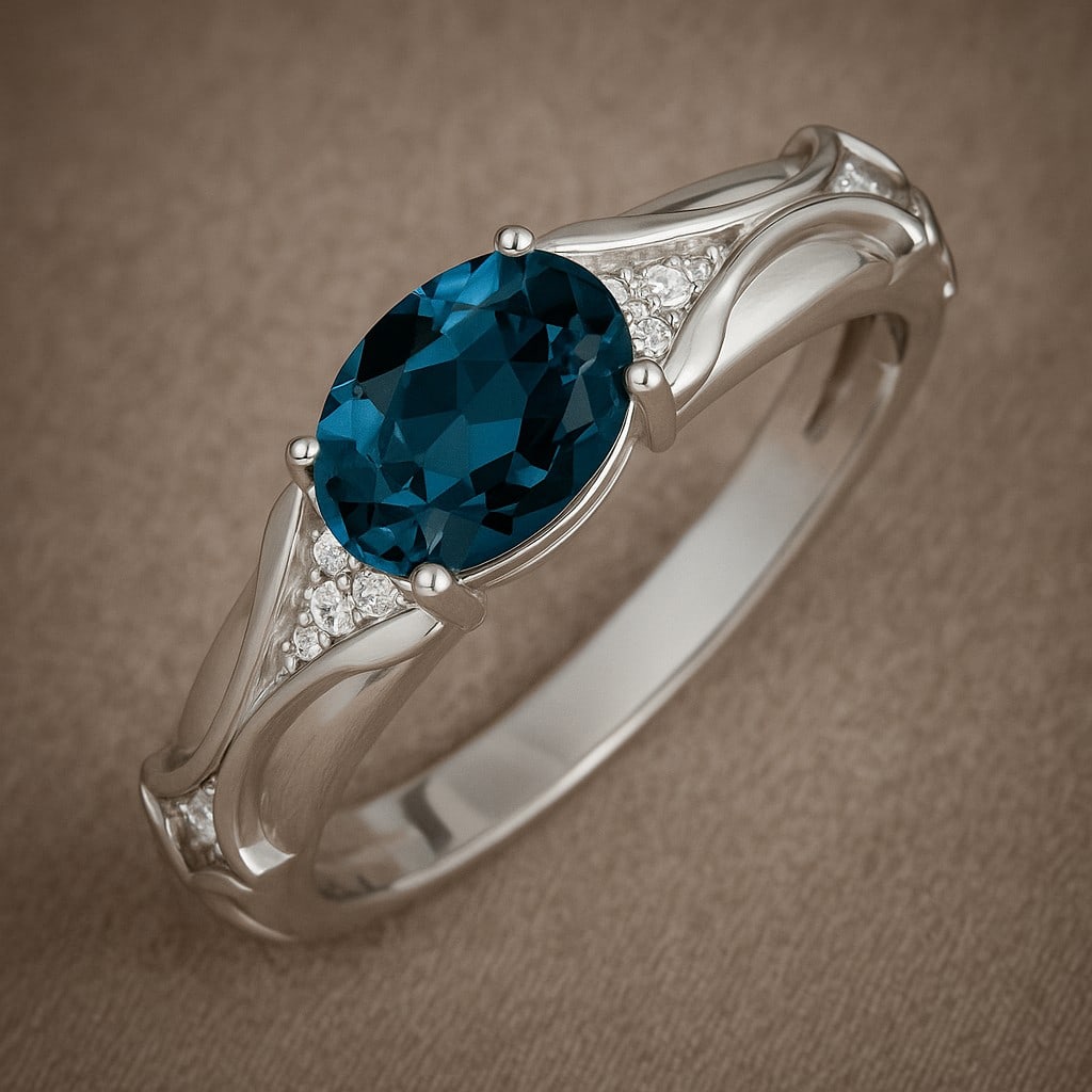 Natural London Blue Topaz Gemstone & Lab Grown Diamonds Silver Ring: Natural London Blue Topaz Gemstone & Lab Grown Diamonds Silver Ring Jewelry Type : Ring Gemstone : Natural London Blue Topaz Gemstone Shape : Oval Gemstone Size : 8x6 MM Gemstone Quantity : 1 Piece