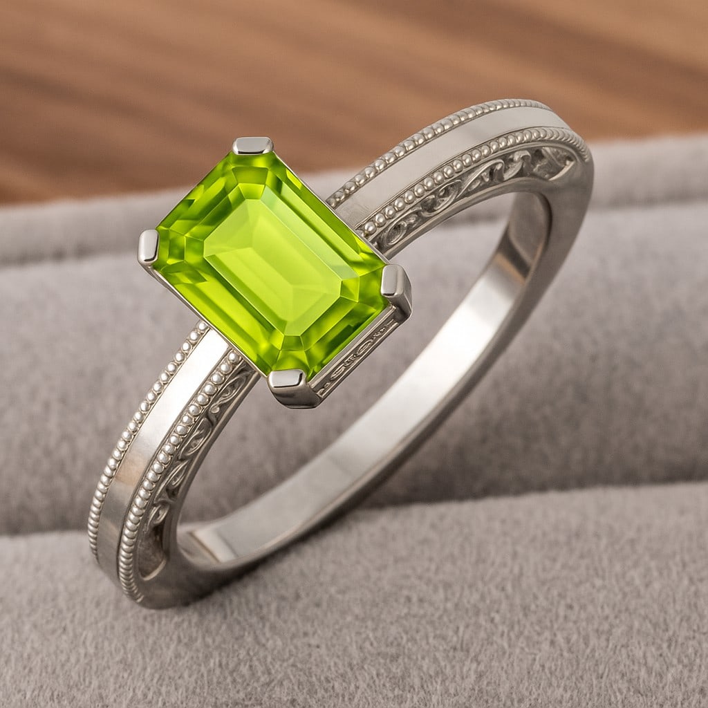 Natural Peridot Gemstone 92.5 Sterling Silver Ring: Natural Peridot Gemstone 92.5 Sterling Silver Ring Jewelry Type : Ring Gemstone : Natural Peridot Gemstone Shape : Emerald Gemstone Size : 8x6 MM Gemstone Quantity : 1 Piece Metal : Silve