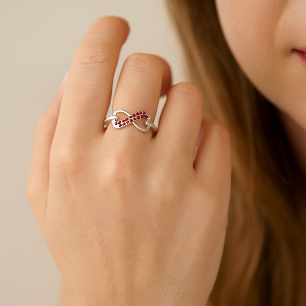 Natural Ruby Gemstone & Lab Grown Diamonds Silver Ring - 3
