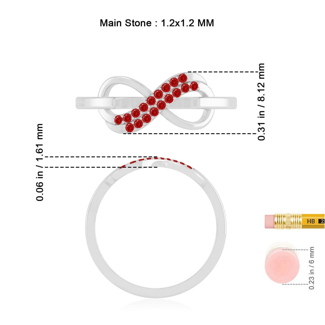 Natural Ruby Gemstone & Lab Grown Diamonds Silver Ring - 7