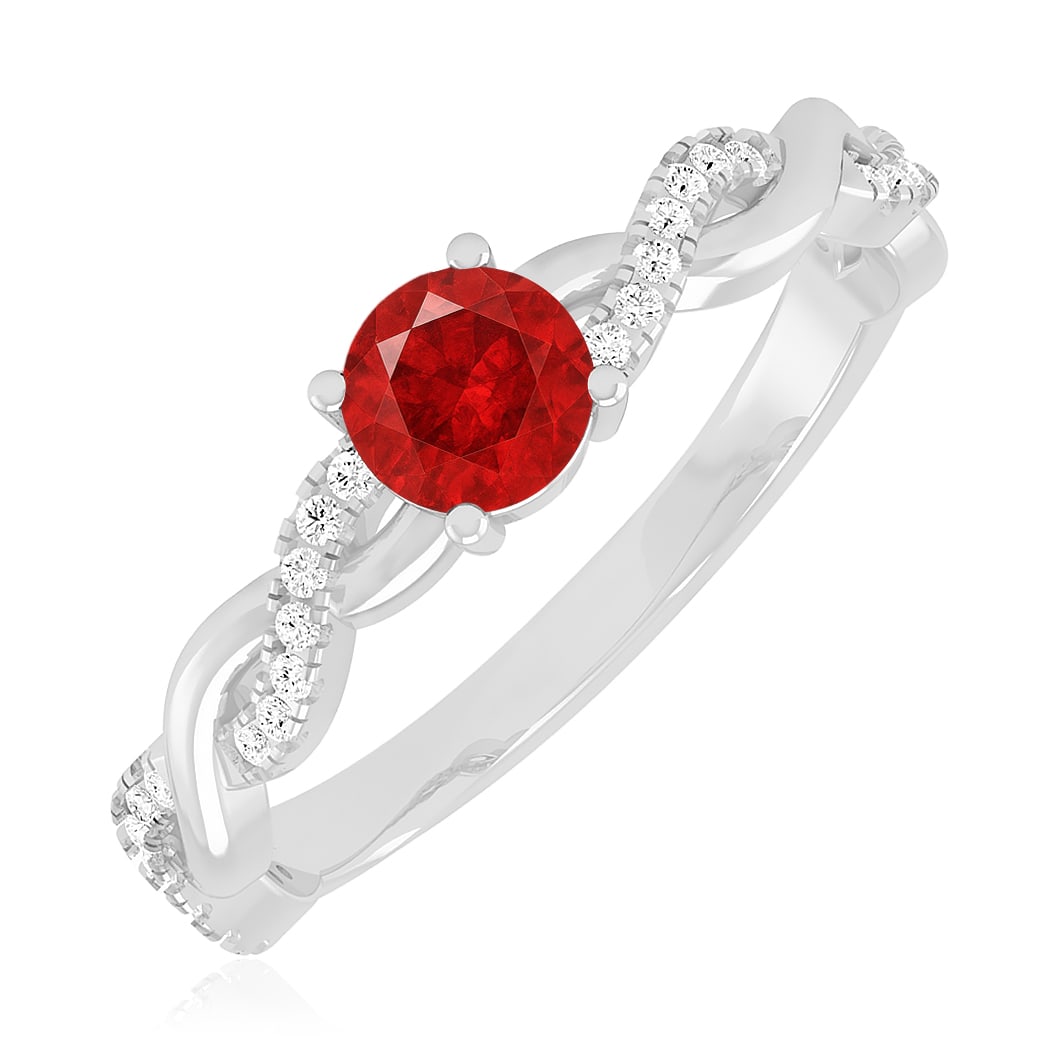 Natural Ruby Gemstone & Lab Grown Diamonds Silver Ring - 2