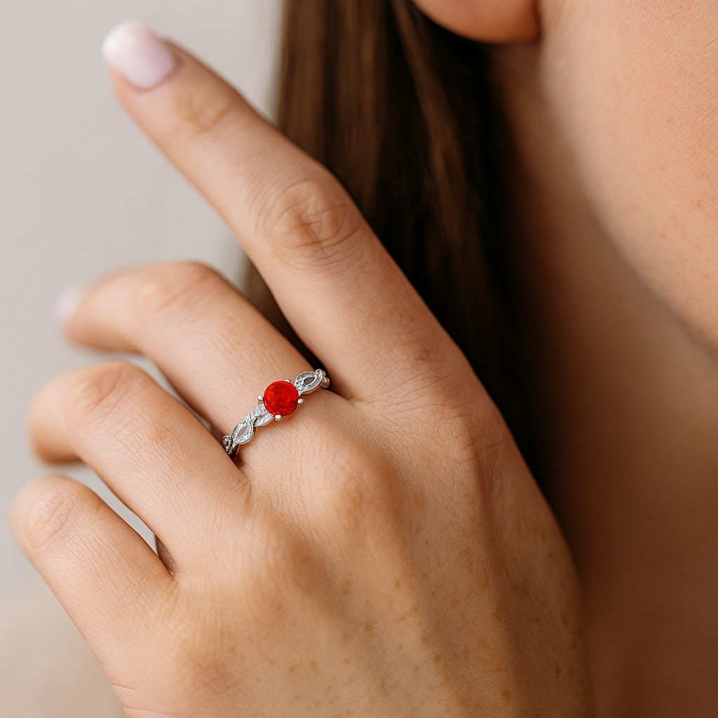 Natural Ruby Gemstone & Lab Grown Diamonds Silver Ring - 3