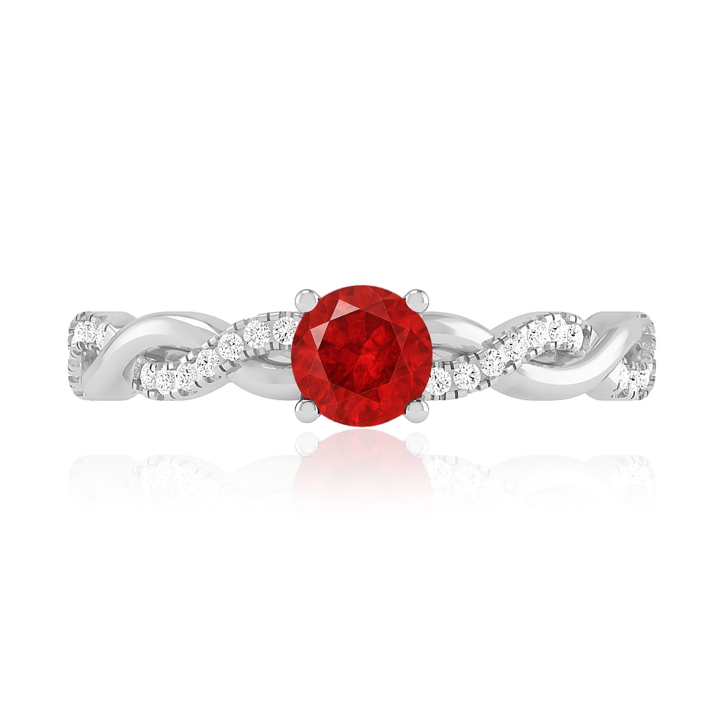 Natural Ruby Gemstone & Lab Grown Diamonds Silver Ring - 4