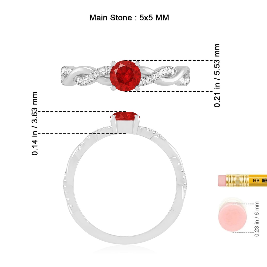 Natural Ruby Gemstone & Lab Grown Diamonds Silver Ring - 7
