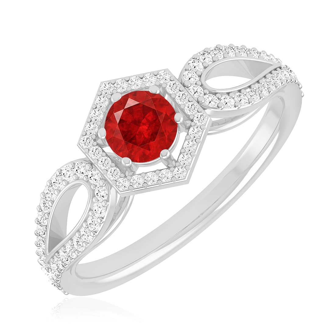 Natural Ruby Gemstone & Lab Grown Diamonds Silver Ring - 2