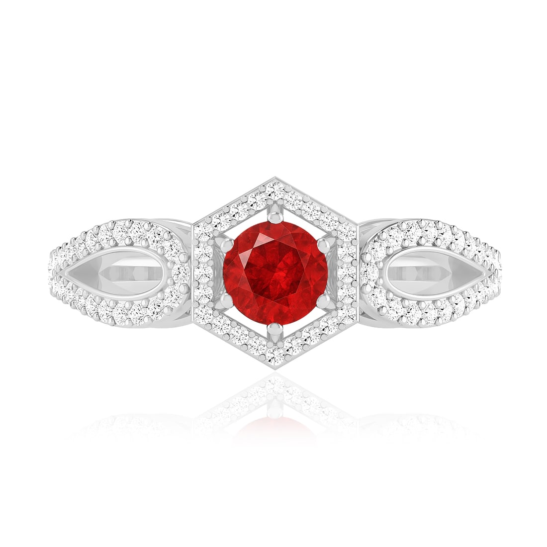 Natural Ruby Gemstone & Lab Grown Diamonds Silver Ring - 4