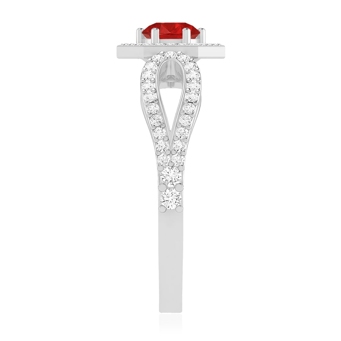 Natural Ruby Gemstone & Lab Grown Diamonds Silver Ring - 5
