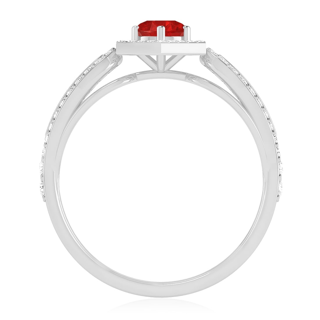 Natural Ruby Gemstone & Lab Grown Diamonds Silver Ring - 6