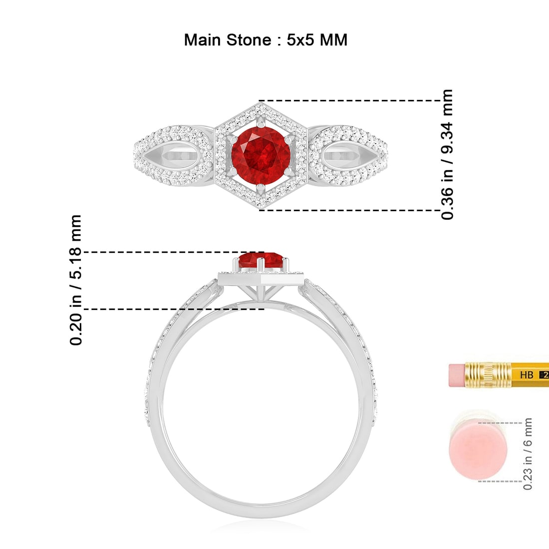 Natural Ruby Gemstone & Lab Grown Diamonds Silver Ring - 7