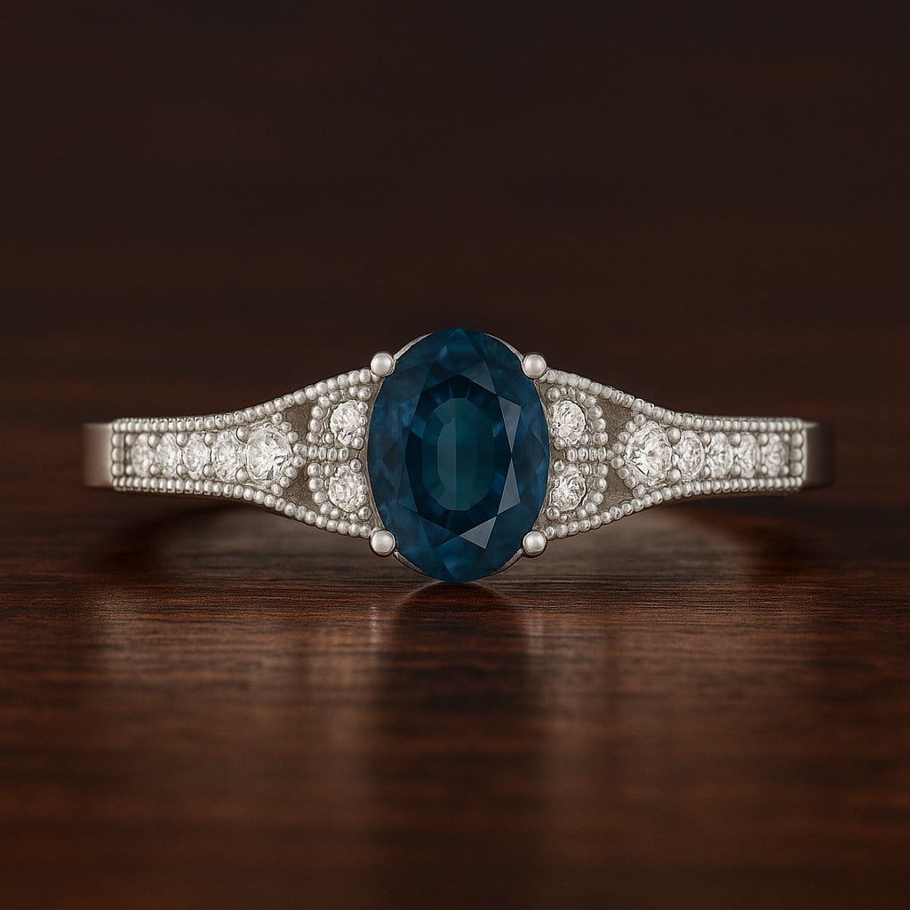 Natural London Blue Topaz Gemstone & Lab Grown Diamonds Silver Ring: Natural London Blue Topaz Gemstone & Lab Grown Diamonds Silver Ring Jewelry Type : Ring Gemstone : Natural London Blue Topaz Gemstone Shape : Oval Gemstone Size : 7x5 MM Gemstone Quantity : 1 Piece