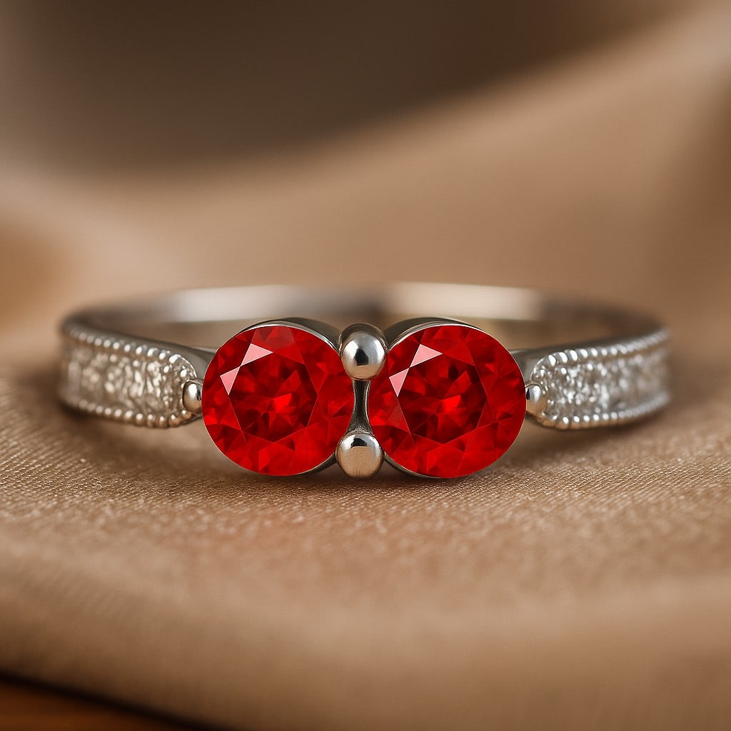 Natural Ruby Gemstone & Lab Grown Diamonds Silver Ring: Natural Ruby Gemstone & Lab Grown Diamonds Silver Ring Jewelry Type : Ring Gemstone : Natural Ruby Gemstone Shape : Round Gemstone Size : 4 MM Gemstone Quantity : 2 Pieces Diamond Type :