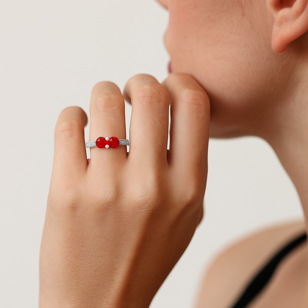 Natural Ruby Gemstone & Lab Grown Diamonds Silver Ring - 3