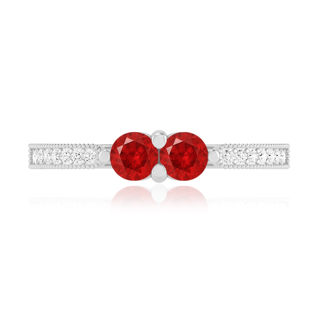 Natural Ruby Gemstone & Lab Grown Diamonds Silver Ring - 4