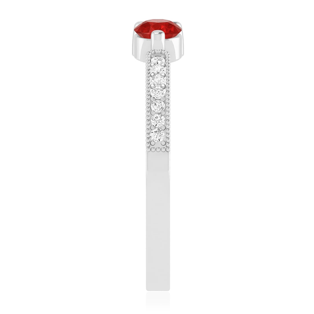 Natural Ruby Gemstone & Lab Grown Diamonds Silver Ring - 5