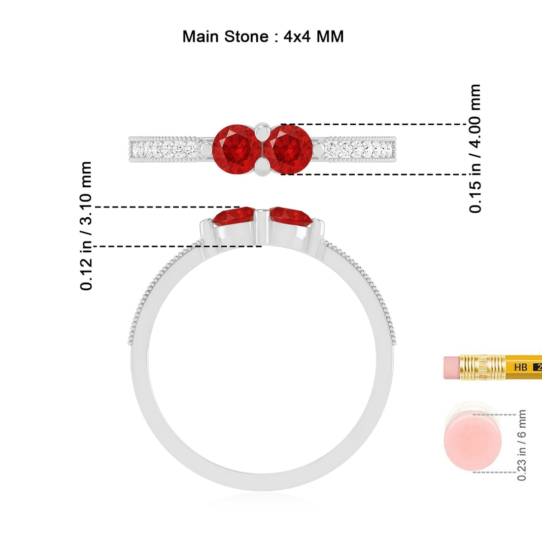 Natural Ruby Gemstone & Lab Grown Diamonds Silver Ring - 7