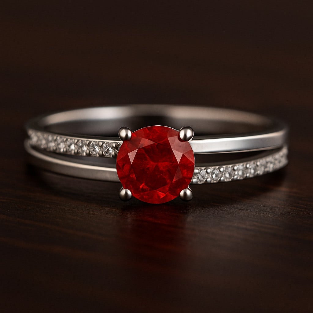 Natural Ruby Gemstone & Lab Grown Diamonds Silver Ring: Natural Ruby Gemstone & Lab Grown Diamonds Silver Ring Jewelry Type : Ring Gemstone : Natural Ruby Gemstone Shape : Round Gemstone Size : 6 MM Gemstone Quantity : 1 Piece Diamond Type : L